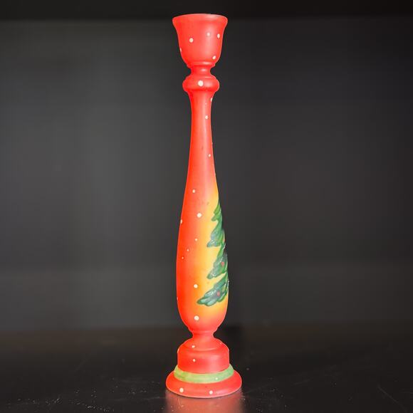 Festive Christmas Tree Candle Stick Holder, Handpainted Resin-Holiday Decor-11”H - Picture 3 of 8